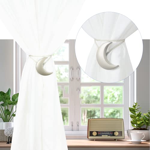 Magnetic Curtain Tiebacks Alloy Moon Curtain Holdbacks Silver/Gold Curtain Tie Backs Curtain Clips Ropes -Set of 2 - color: Siver