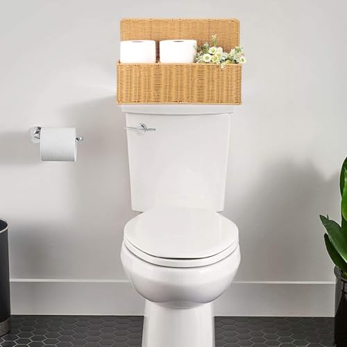 Sumnacon Wicker Storage Basket with Lid, Rectangle Bathroom Narrow Baskets - color: Yellow