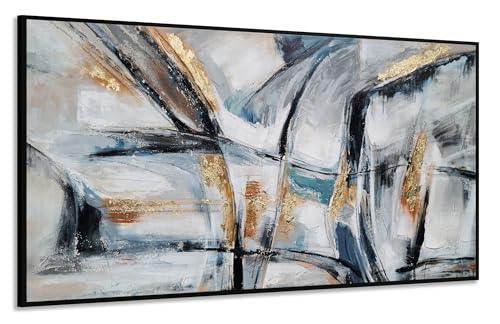 Yihui Arts Hand Painted Framed Abstract Canvas Wall Painting with Gold Foil - color: Framed Abstract Pictured, size: 32"L x 16"W
