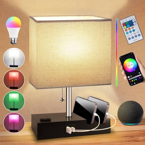 Smart RGB Dimmable Table Lamp Compatible with Alexa&APP&Remote Control, Gray - color: Gray, size: 1 Pack