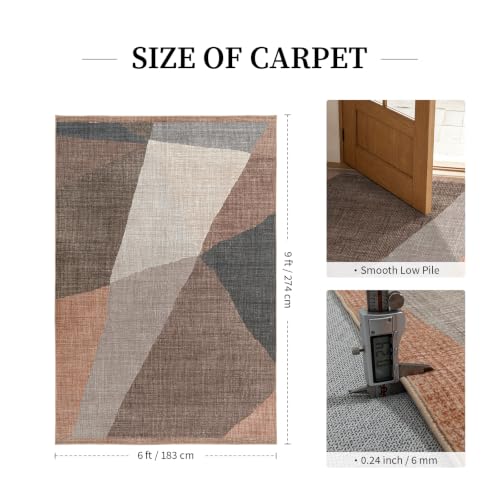 YIHOUSE Mid Century Modern Rug, Washable Non-Slip Low Pile, Brown, 6x9 ft - color: Brown, size: 6' x 9' (Rectangular)