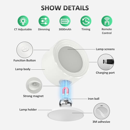 Racokky LED Wall Mounted Lights with Remote, Rechargeable Wall Sconces - color: White