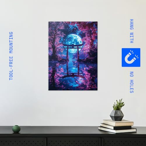 Displate 금속 포스터 매혹적인 달빛 토리이 일본 벽 아트 M - size: 17.7"L x 12.6"W, style: Soul Of Japan