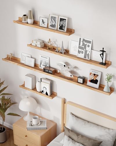 Axeman Oak Picture Ledge Shelf, 24 Inch Floating Shelves Set of 2, Solid Oak Wood Wall Shelves with Lip, Wall Decor Storage for Bedroom Living Room Bathroom Kitchen Nursery Photo Picture, Natural Oak - color: Nature, size: 24inch