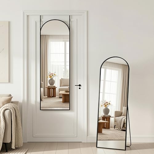 Antok Full Length Mirror, 48" x 14" Over-the-Door Hanging Mirror, Black - color: Black, size: 48"L x 14"W