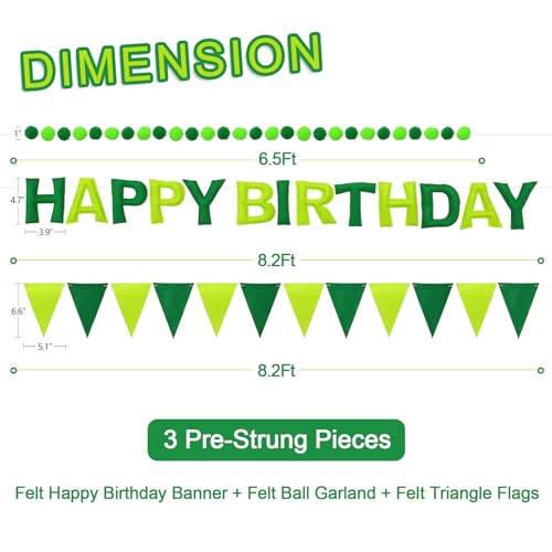 Pre-Strung Felt Happy Birthday Banner Green Garland Set - color: Ombre Green