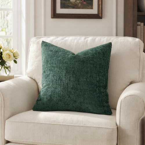 MIULEE Christmas Couch Pillow Covers Textured Chenille 18x18 Dark Green - color: Dark Green, size: 18" x 18" (Pack of 2)