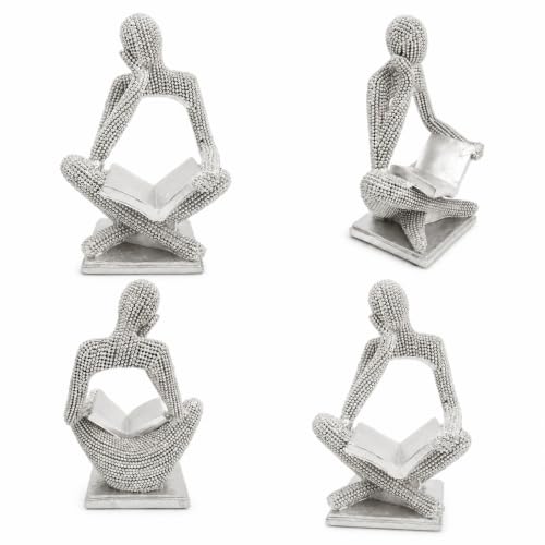 Sparkling Silver Reading Women Statue, Abstract Resin Thinker Sculptures - color: Silver Right
