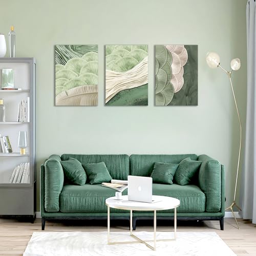 Framed Abstract Green Wall Art Set of 3-Mid Century Textured Natural Botanical Living Room Wall Decor, Green Botanical Canvas Posters Print for Bedroom Office Home Decor Picture 12x16 In - color: Green, size: 12x16 in