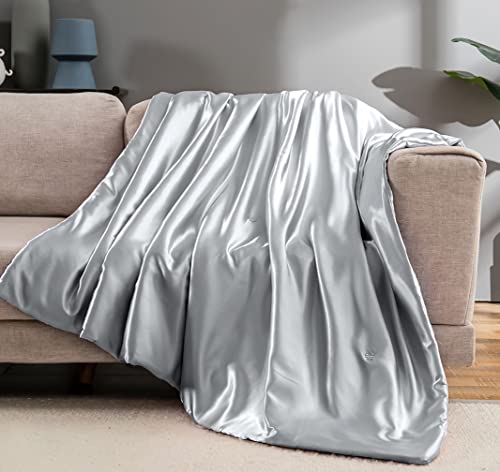 Vonty Silver Grey Satin Throw Blanket 50x60In, Cooling Silky Wrinkle-Free - color: Silver Grey, size: 50" x 60"