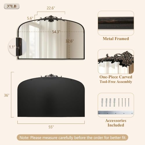 Besdomus Antique Arch Black Mirror: 55"x36" Extra Large Decorative Mirrors - color: Black Gold, size: 36"L x 55"W