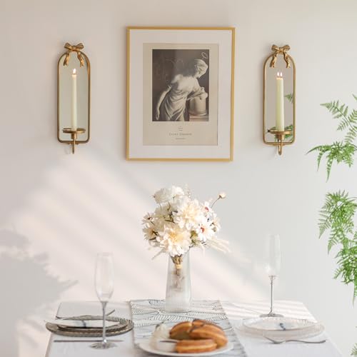 Gold Mirrored Candle Sconces Set of 2 with Arch Metal Frame - color: Gold