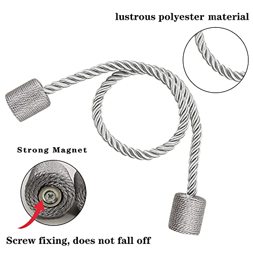 2 Pack Grey Strong Magnetic Curtain Tiebacks Outdoor Elegant Decorative Tie Backs Modern Rope Tiebacks for Drapes Window Curtain Holdbacks for Draperies - color: Grey