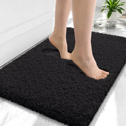 OLANLY Microfiber Small Bathroom Rugs 24x16, Soft Absorbent Bath Mat, Black - color: Black, size: 24" X 16"