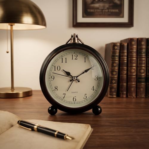 TooTa Vintage Retro Analog Alarm Clock, 4.5 inch Super Silent Non Ticking Small Clock with Night Light, Battery Operated, Simply Design, for Living Room, Bedroom, Bedside, Desk, Gift Clock (Roman) - color: Roman