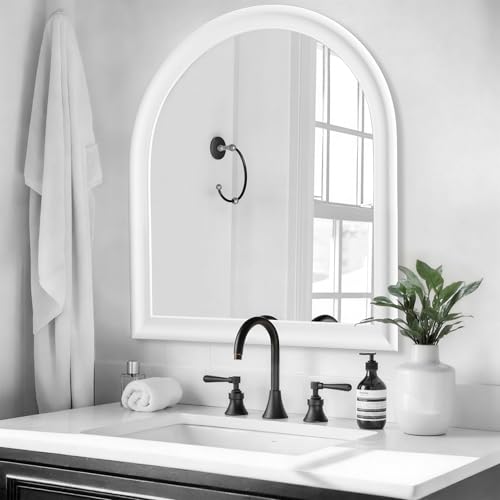 Arched White Bathroom Mirror, 30 x 36 Inch Wall Mounted Mirrors - color: White, size: 36"L x 30"W