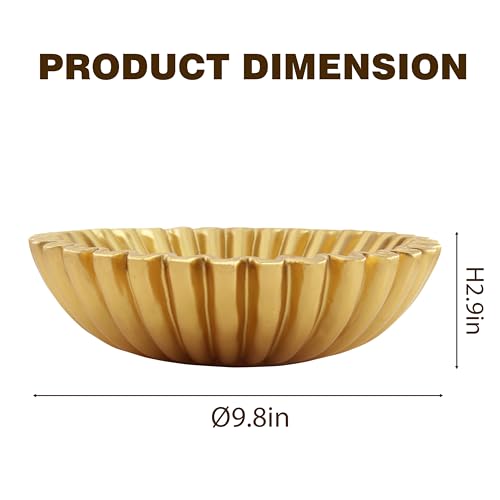 Large Modern Decorative Ruffle Bowl for Home Decor Fruit Bowl Organic Catch All Key Kitchen Entryway Shelf Coffee Table,Gold - color: Gold