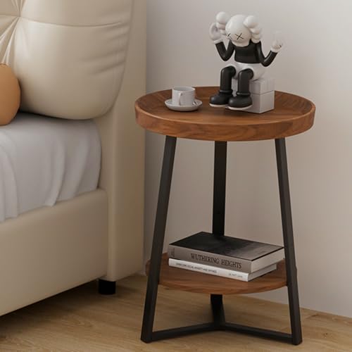 Gadroad Round End Table with Storage Shelf, Brown - color: Brown, size: 15.7"D x 15.7"W x 23"H (no Charging Station)