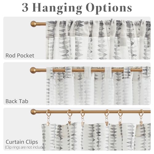 jinchan Grey Linen Kitchen Tier Curtains 24 Inch Modern Boho 2 Panels - color: Tribal | Grey on Linen, size: 26"W x 24"L (Pack of 2)