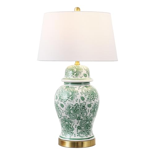 JONATHAN Y Ellis Chinoiserie Ginger Jar Table Lamp 29.5", Green/White - color: Green/White