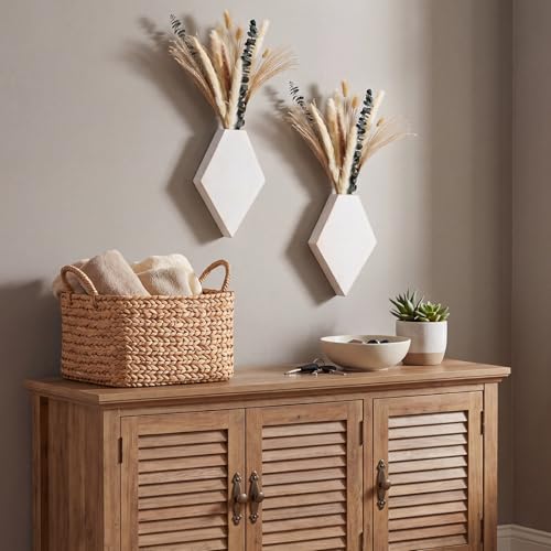 2 Pcs Wooden Wall Planters, White Distressed, Natural Style - color: White Distressed, style: Natural Style