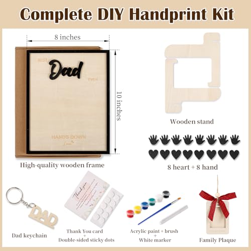 10" Best Dad Ever Hands Down DIY Frame Hand Print Kits with Acrylic Paint, Personalized Father Day Craft for Dad from Kids, Family Handprint Keepsake for Daddy, Papa from Son Daughter - color: Black Set