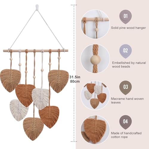 EaseMyKit Wall Hanging Decor Leaves Tapestry, Boho Wall Decor Woven Feather Handmade Yarn Tassels Leaf Macrame Wall Art Decorations for Living,Bedroom,Office,Nursery,Apartment Room,16x22 Inch(Brown) - color: Brown