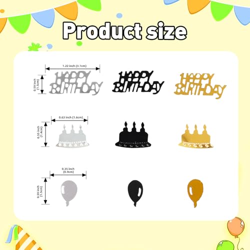 Gold and Black Happy Birthday Confetti, 3000 Pcs Birthday Cake Table Metallic Foil Confetti Party Table Decor for Party, Baby Shower, DIY Arts and Crafting - color: Gold Black-cake