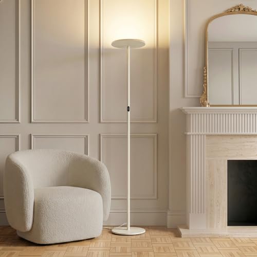 Brightech Sky LED Floor lamp, Torchiere Super Bright Floor Lamp for Living Room Decor & Office - Dimmable, Tall Standing Lamp with Warm Light for Bedroom & Reading - Cream - color: Cream