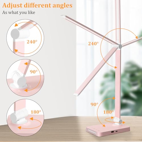 LED Desk Lamp with USB Ports,Touch Desk Lamps for Home Office with 5 Modes - color: Pink