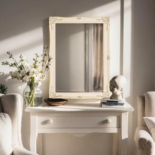 European Style Decorative Mirrors for Wall, Bathroom Mirrors Wall Mounted Mirror (Ivory White)