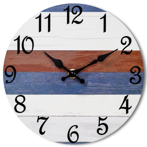 CHYLIN Wall Clock Silent Non-Ticking Battery Operated Pink Gray Striped - color: C-red Blue, size: 8 inch