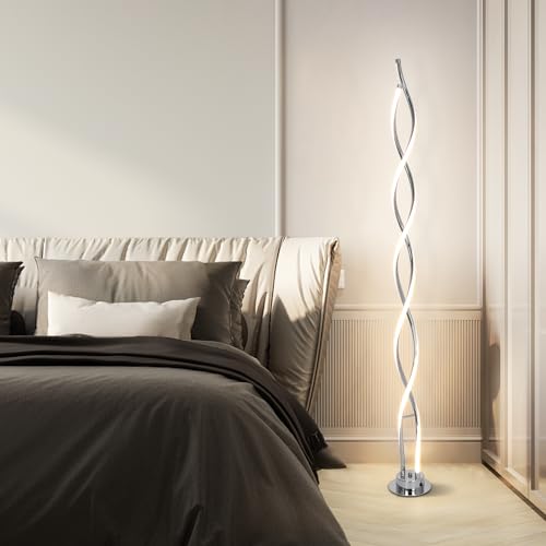 ADISUN 31W LED Floor Lamp, Spiral Dimmable Modern Standing Lamp with Remote - color: Silver C