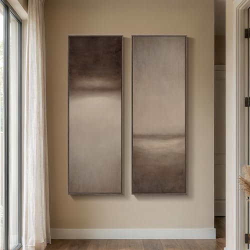Large Framed Brown Beige Abstract Long Narrow Wall Art for Hallway, 2 Piece - color: Brown, size: 20"W x 60"H x 2Pcs