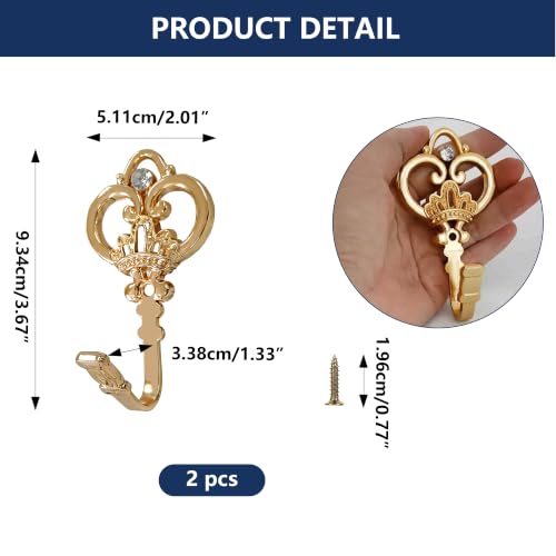 2 Pack Gold Crown Curtain Holdbacks, Heavy Duty Metal Wall Hooks for Hanging Drapes, Coats, Hats & Towels, Vintage Rustic Decor for Living Room, Bedroom, Entryway - color: Gold, size: 2PCS