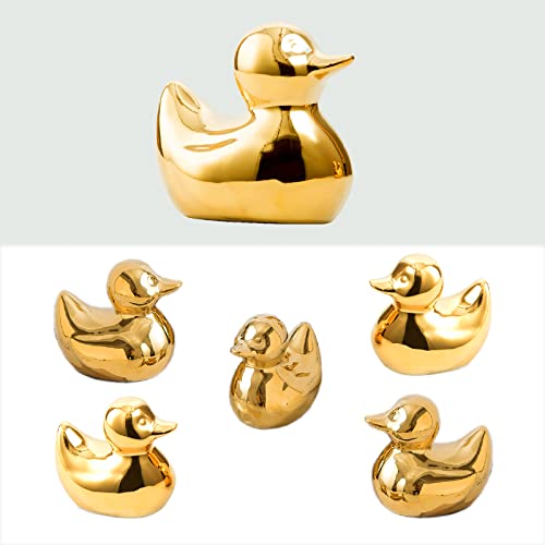Golden Ceramic Duck Figurines,Home Decor Animal Sculptures and Statues Handmade Artware Decor,Mini Duck Sets 3 PCS - color: D-gold