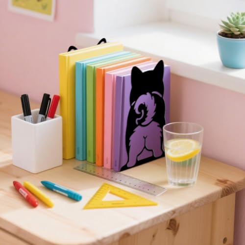 Peacoblue 5.3"x4.3"x7.9" Metal Bookends, Heavy Duty Book Ends for Shelves - style: Cute Shiba Inu