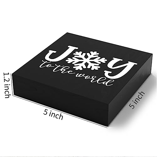Funny Christmas Wooden Box Sign Plaque Joy to the World Black Wood Box Sign Rustic Art Home Shelf Desk Decor 5 x 5 x 1 Inches - color: Merry Christmas27