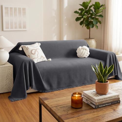Chenille Couch Cover for Dogs Washable Boho Throw Blanket Washable - color: 01 Dark Gray, size: 71"×91"