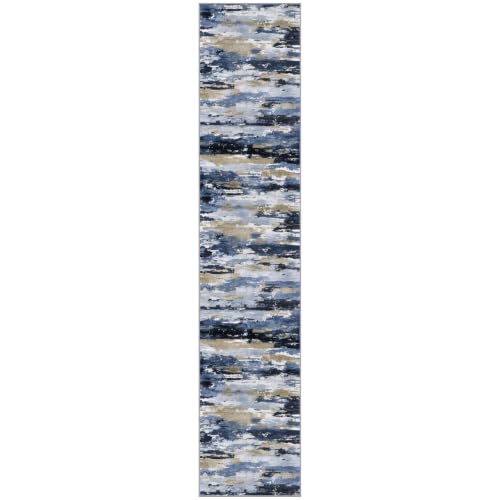 Abstract Washable Runners for Hallway 3x14 Runner Rug Non Slip - color: Navy / Blue / Taupe, size: 3' x 14' (Runner)