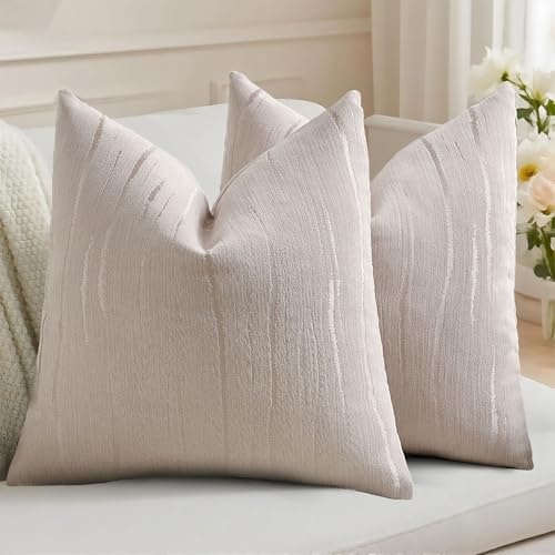 HAUSSY Pack of 2 Chenille Embossed Throw Pillow Covers 24x24 Inch, Beige - color: Beige, size: 24" x 24" (Pack of 2)