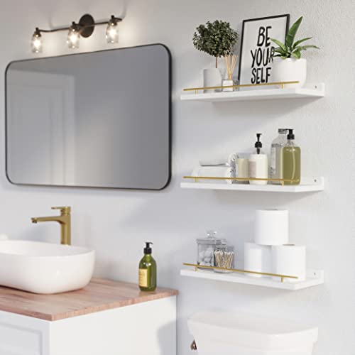 WOPITUES Floating Shelves for Wall Decor Set of 3, White and Gold - color: White and Gold, size: 15.7 inch