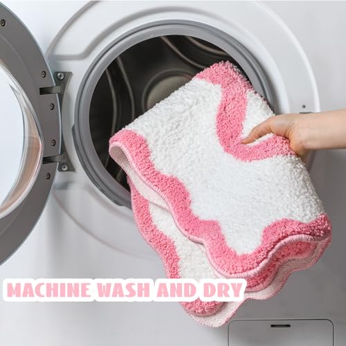 Tinideya Pink Bow Bathroom Rug 36" x 24" Scalloped Bow Bath Mat - color: Pink, size: 36" x 24" (Rectangular)
