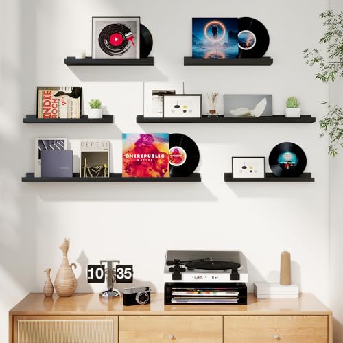 Picture Ledge Shelf, Floating Shelves for Wall Decor, Black, Set of 6, 16'' - color: Black, size: 16 inch