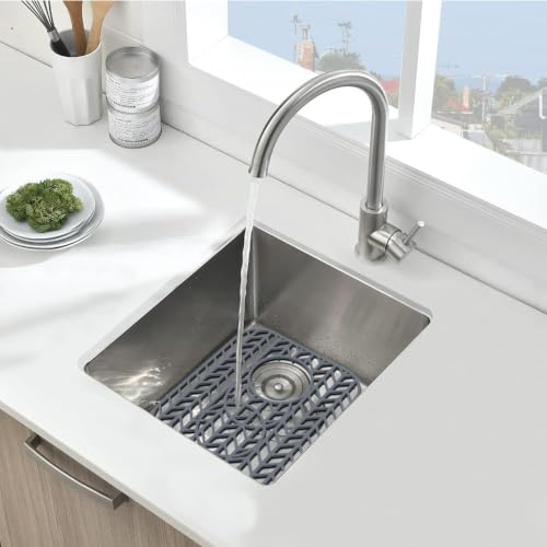 AWOKE Sink Protectors for Kitchen Sink - 13.6"x 11.6" Sink Mat - Heat-resistant Easy-clean Silicone Sink Mat - for Protection of Stainless Steel Sink with 3 Reserved Holes Pack of 2 - size: 13. x 11.6 2PCS