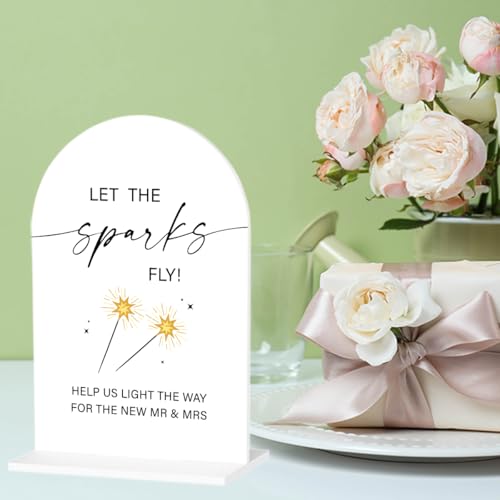 Let Sparks Fly Wedding Sign Sparkle Sign for Wedding Engagement Bridal Shower Party Acrylic sign for Table Desk - color: let the sparks fly