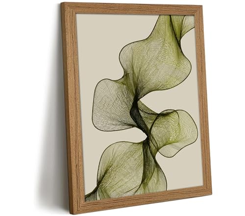 Framed Green Wave Wall Art, Boho Minimalist Lines Canvas Prints, 8x10in - color: Green Wave, size: 8x10in
