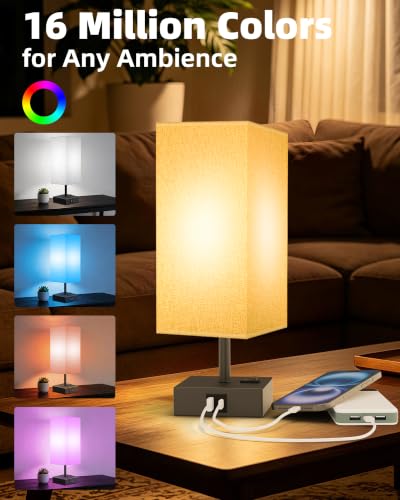 Smart RGB Dimmable Table Lamp Compatible with Alexa&APP&Remote Control, Gray - color: Dark Gray, size: 1 Pack