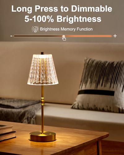 Cordless Crystal Lamp Battery Operated Touch Dimming 5000mAh Table Lamps - color: Gold-1 Pack