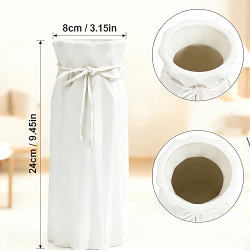 Disoza Ceramic Flower Vase Modern Home Decor Vases for Centerpieces White Minimalist Farmhouse 9.5" H x 3.9" W Cute Decorative Vases Flowers Tulip Pampas Grass Vase for Table Bathroom Shelf - color: #a 9.5" Tall White Vases for Living Room Decor